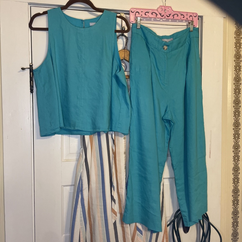 Antonio Melani 2 PC Summer Casual Outift | XL Linen Tank & Sz 12 Pleated Pants
